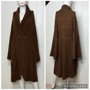 Mifresia brown long duster cardigan sweater brown with bell sleeves cable knit